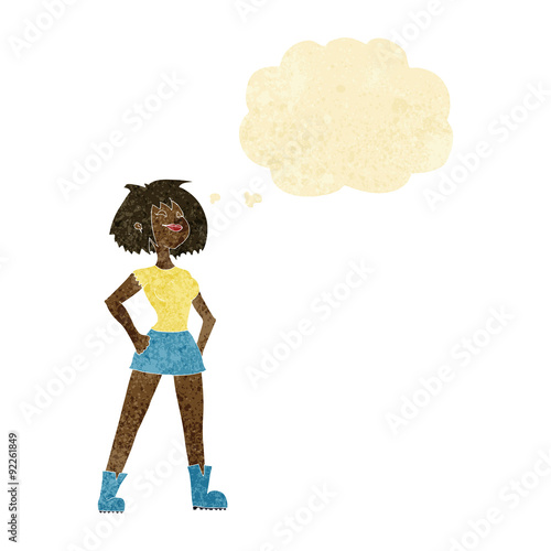 cartoon capable woman with thought bubble