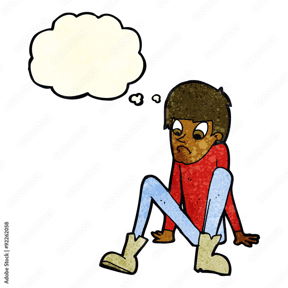 cartoon boy sitting on floor with thought bubble cartoon boy sitting on floor with thought bubble