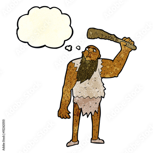 cartoon neanderthal with thought bubble