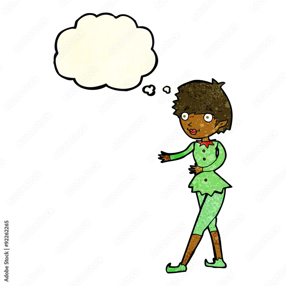 cartoon christmas elf woman with thought bubble cartoon christmas elf woman with thought bubble