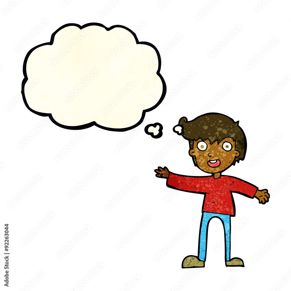 cartoon excited boy with thought bubble cartoon excited boy with thought bubble