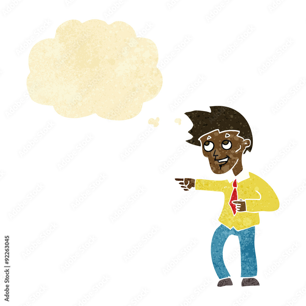 Fototapeta premium cartoon funny office man pointing with thought bubble