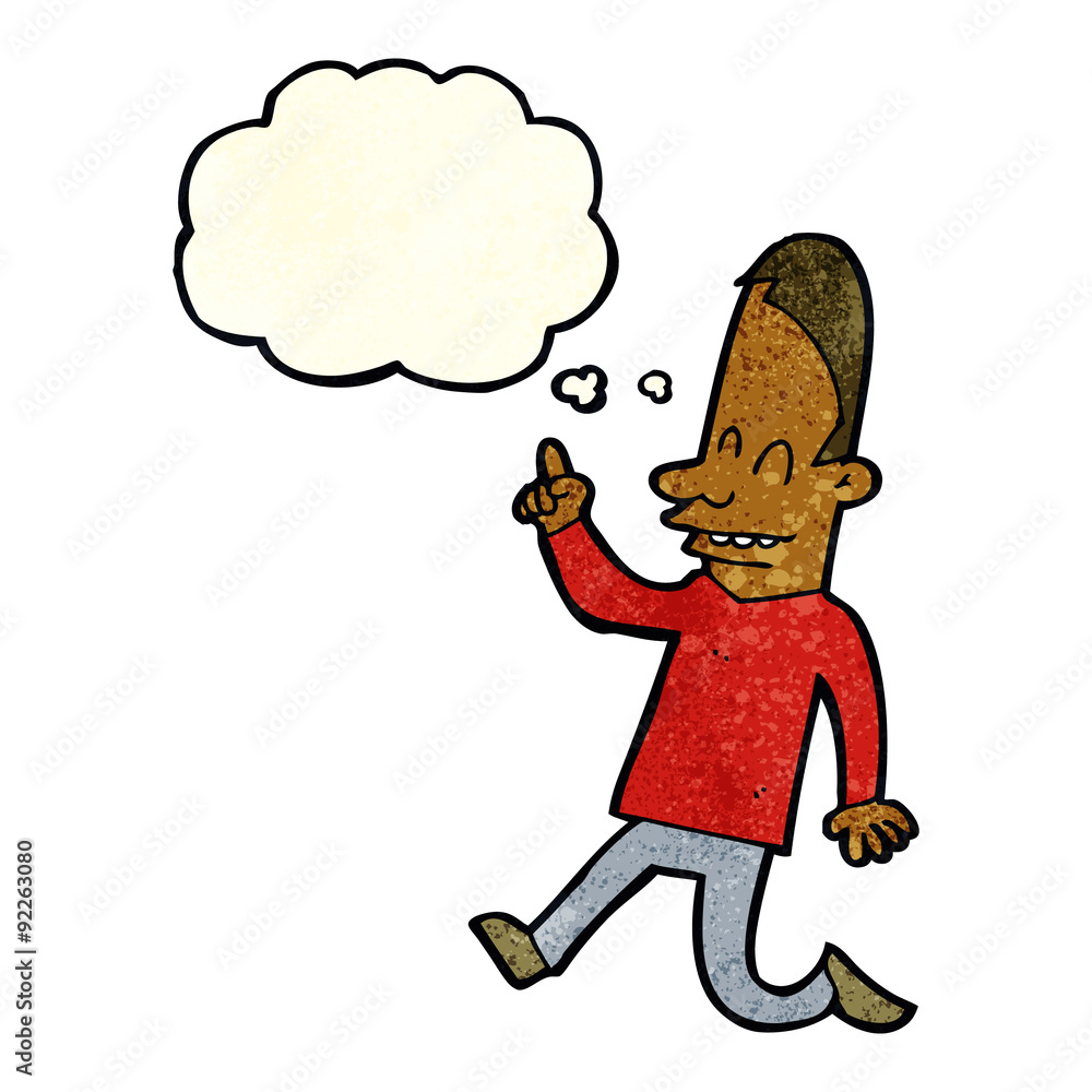 Fototapeta premium cartoon happy man pointing with thought bubble