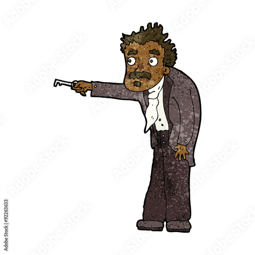 cartoon man trembling with key unlocking