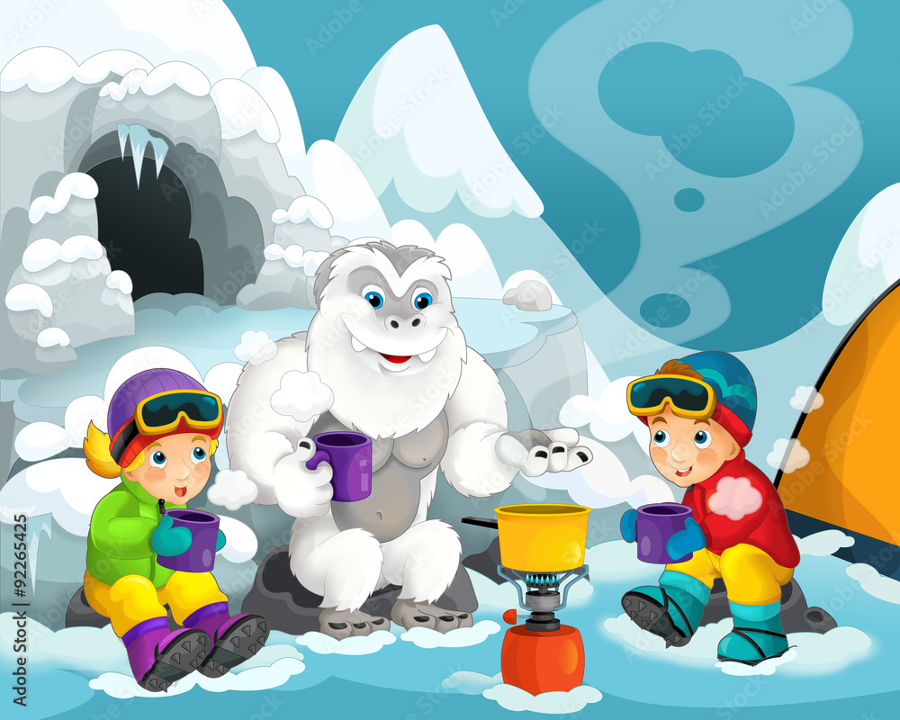Naklejka premium Cartoon alpinists - illustration for the children