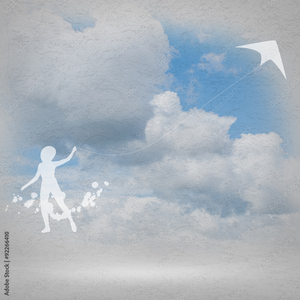 Girl and flying kite Girl and flying kite