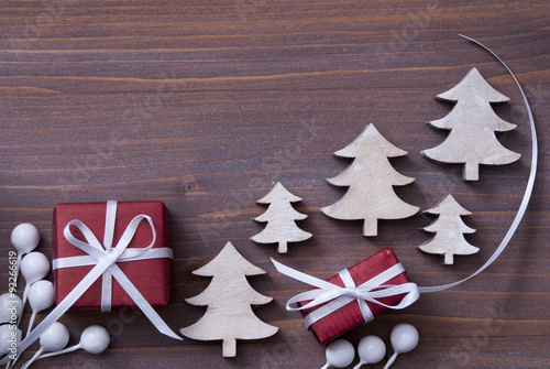 Red Christmas Gifts, Present, White Ribbon, Tree, Copy Space