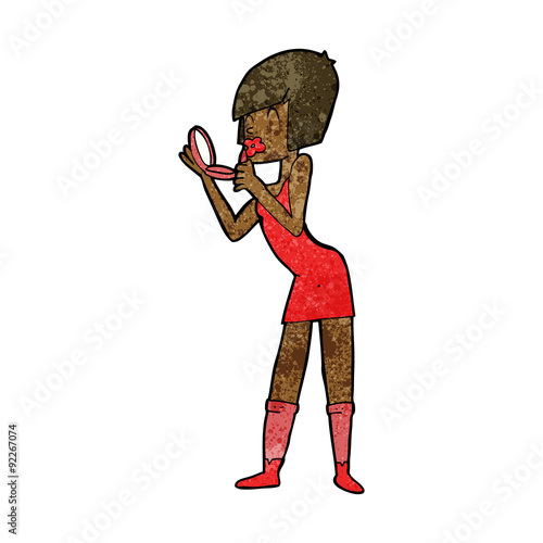 cartoon woman applying lipstick