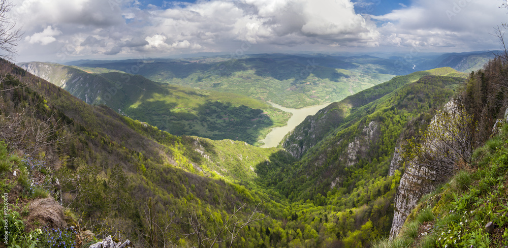 Beautiful panoramic view of mountains and Drina river at Biljeska stena Serbia