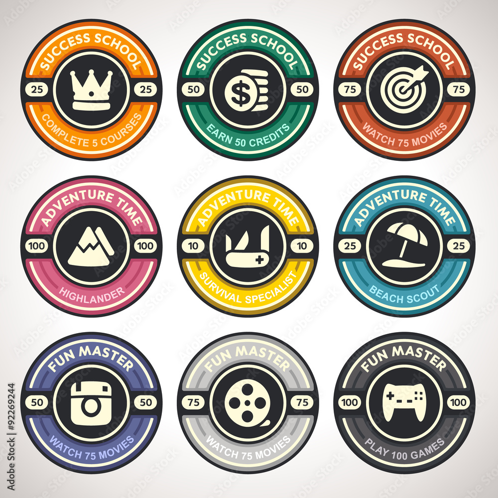 Set of Vector Achievement Badges. Flat Labels Collection