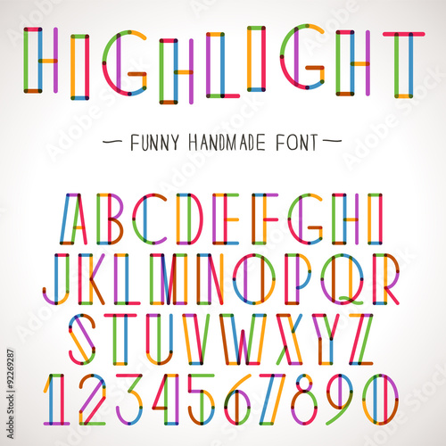 Vector Colorful Alphabet with highlighter lines