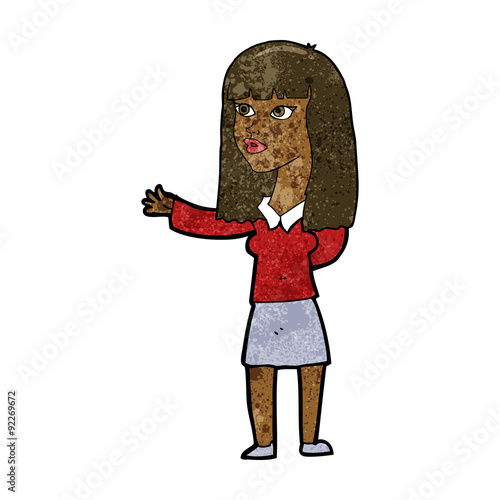cartoon woman gesturing to show something