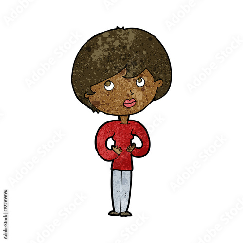 cartoon woman making Who Me? gesture