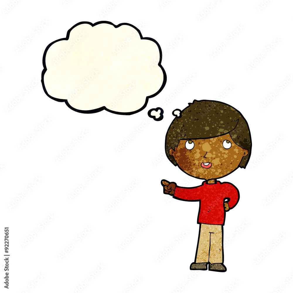 cartoon boy pointing with thought bubble cartoon boy pointing with thought bubble