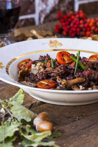 buckwheat with Bolognese sauce, mushrooms