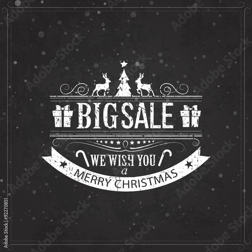 Christmas sale design set - labels, emblems on black board