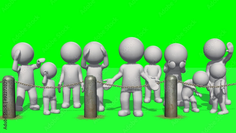 3D Peoples behind chains blockade - green screen 3D Peoples behind chains blockade - green screen
