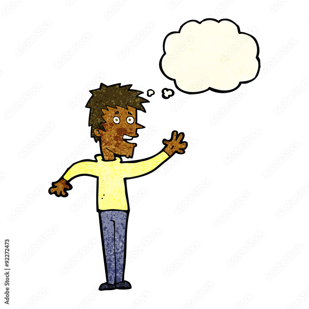 cartoon happy boy waving with thought bubble cartoon happy boy waving with thought bubble