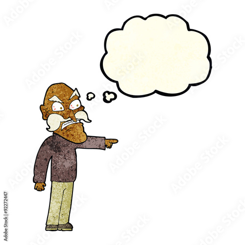 cartoon furious old man with thought bubble