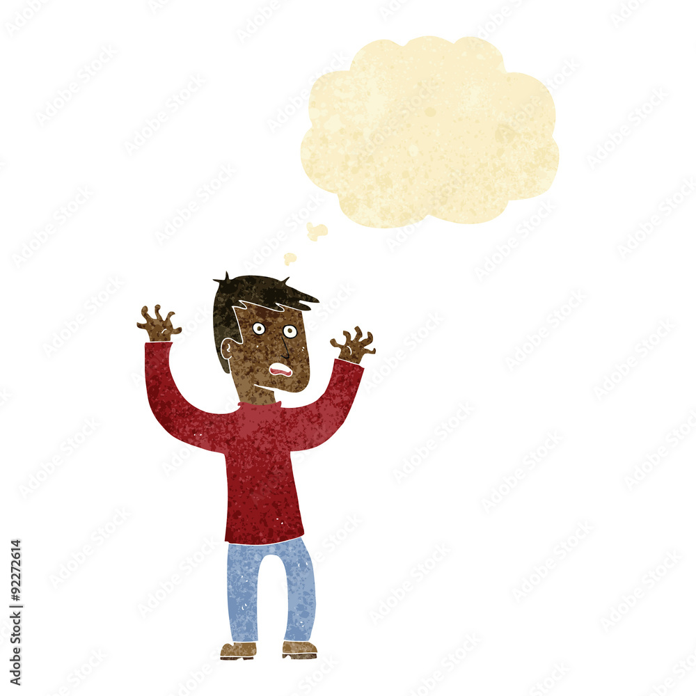 cartoon terrified man with thought bubble cartoon terrified man with thought bubble