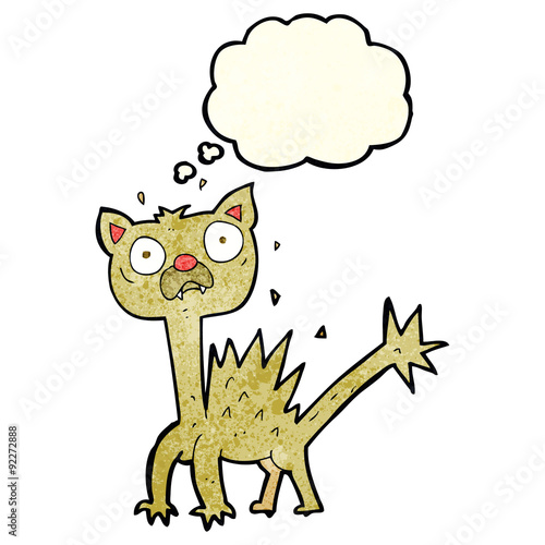 cartoon scared cat with thought bubble