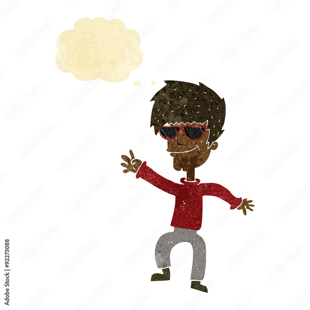 Obraz premium cartoon waving cool guy with thought bubble