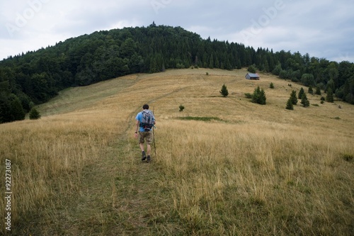 Hiking Man in Gorce Mountains