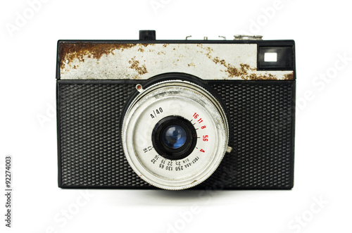 Old retro camera on a white background