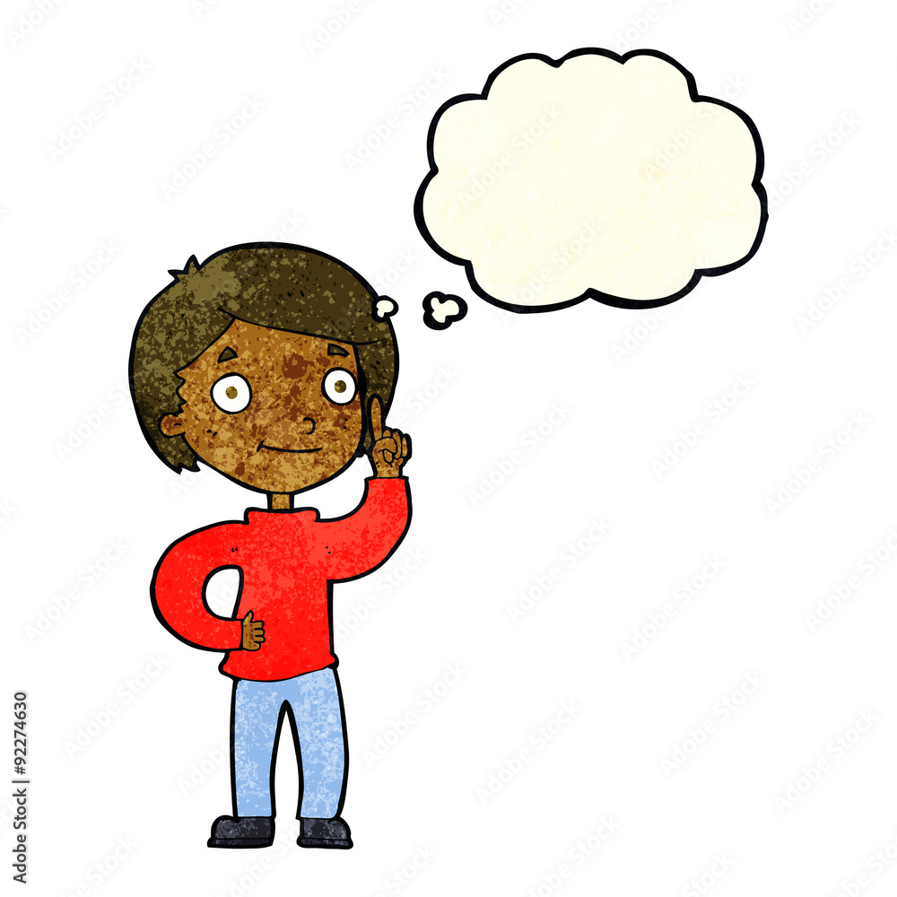 cartoon boy with idea with thought bubble cartoon boy with idea with thought bubble