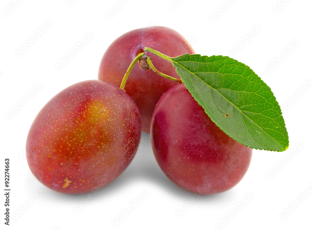Fototapeta premium Fresh plums with leaf