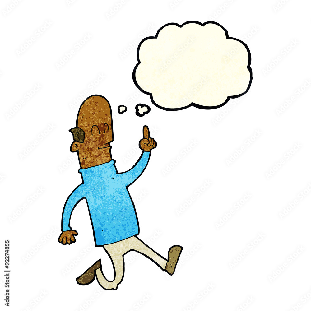 Fototapeta premium cartoon bald man with idea with thought bubble
