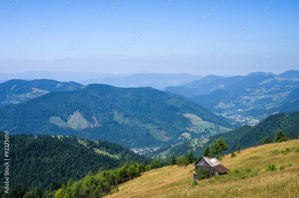 mountain village background of blue sky