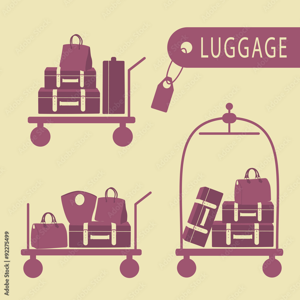 Fototapeta premium Various luggage carts and suitcases