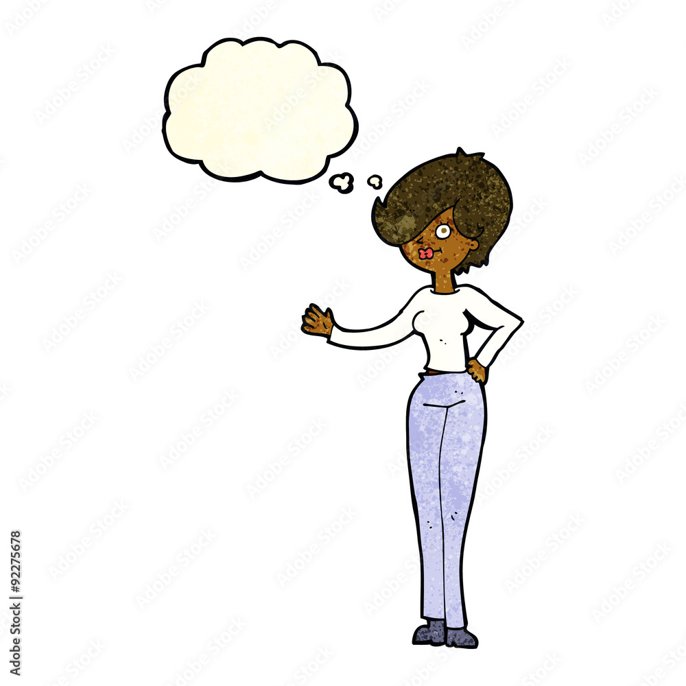 Fototapeta premium cartoon woman waving with thought bubble