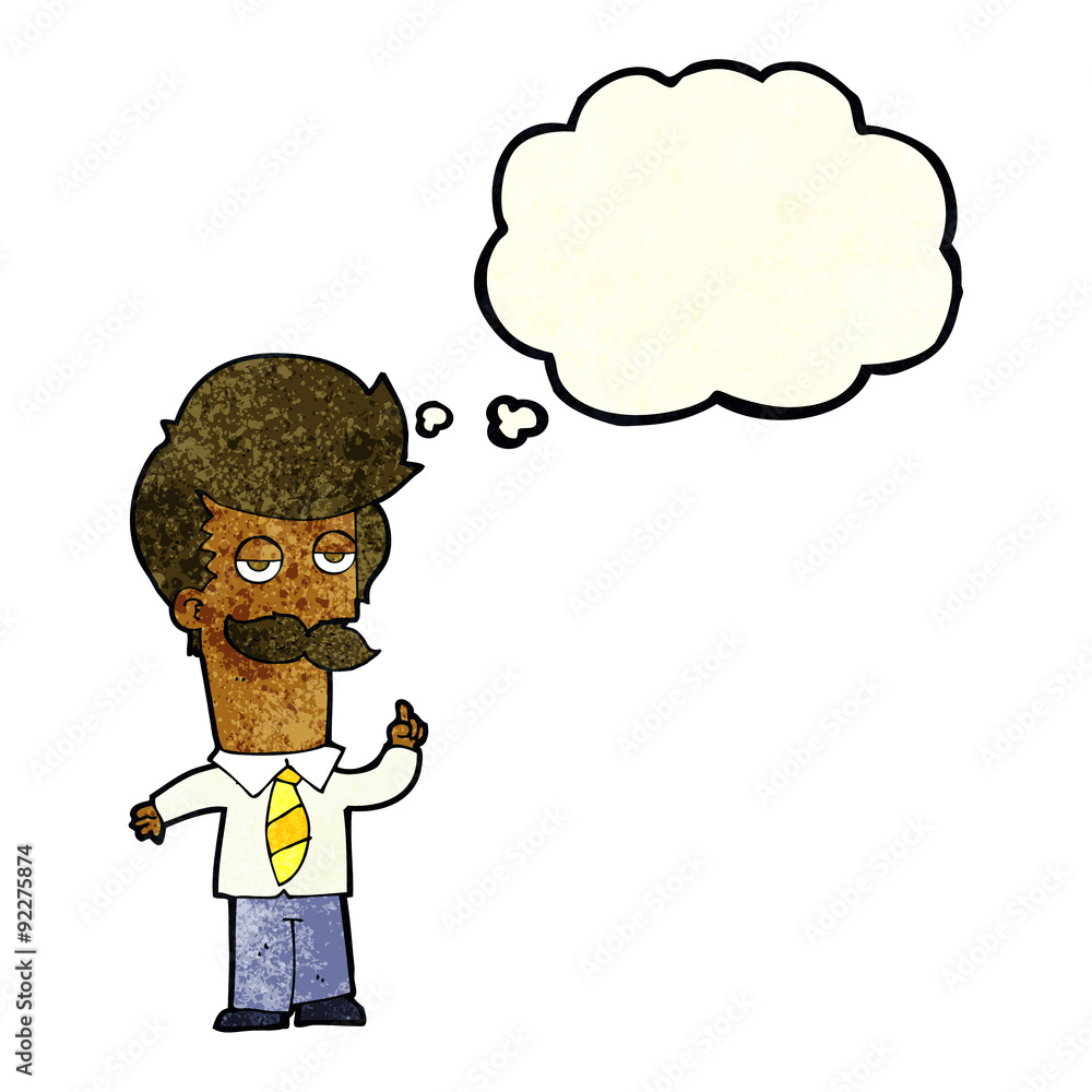 cartoon man with mustache explaining with thought bubble cartoon man with mustache explaining with thought bubble