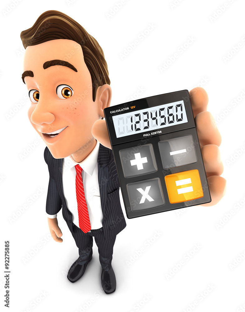 3d businessman calculator, isolated white background 3d businessman calculator, isolated white background