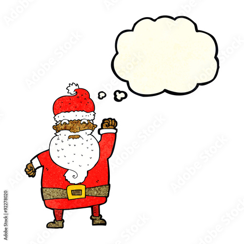 cartoon angry santa claus with thought bubble