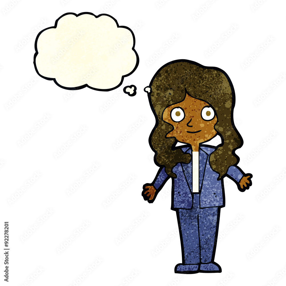 Fototapeta premium cartoon friendly business woman with thought bubble