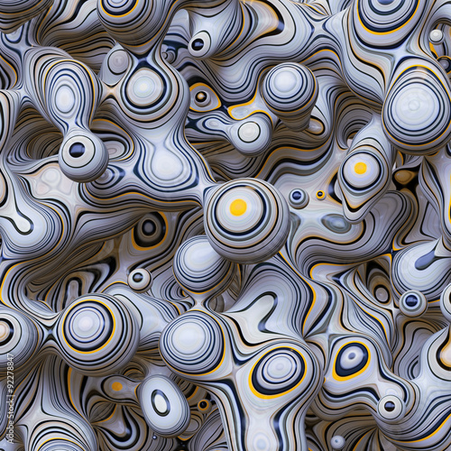 3d abstract wavy bubbles background, colored fordite shapes