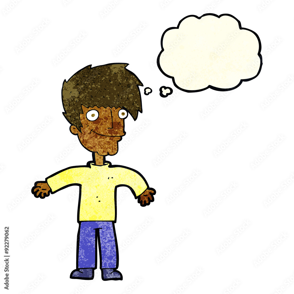 cartoon happy man with thought bubble cartoon happy man with thought bubble