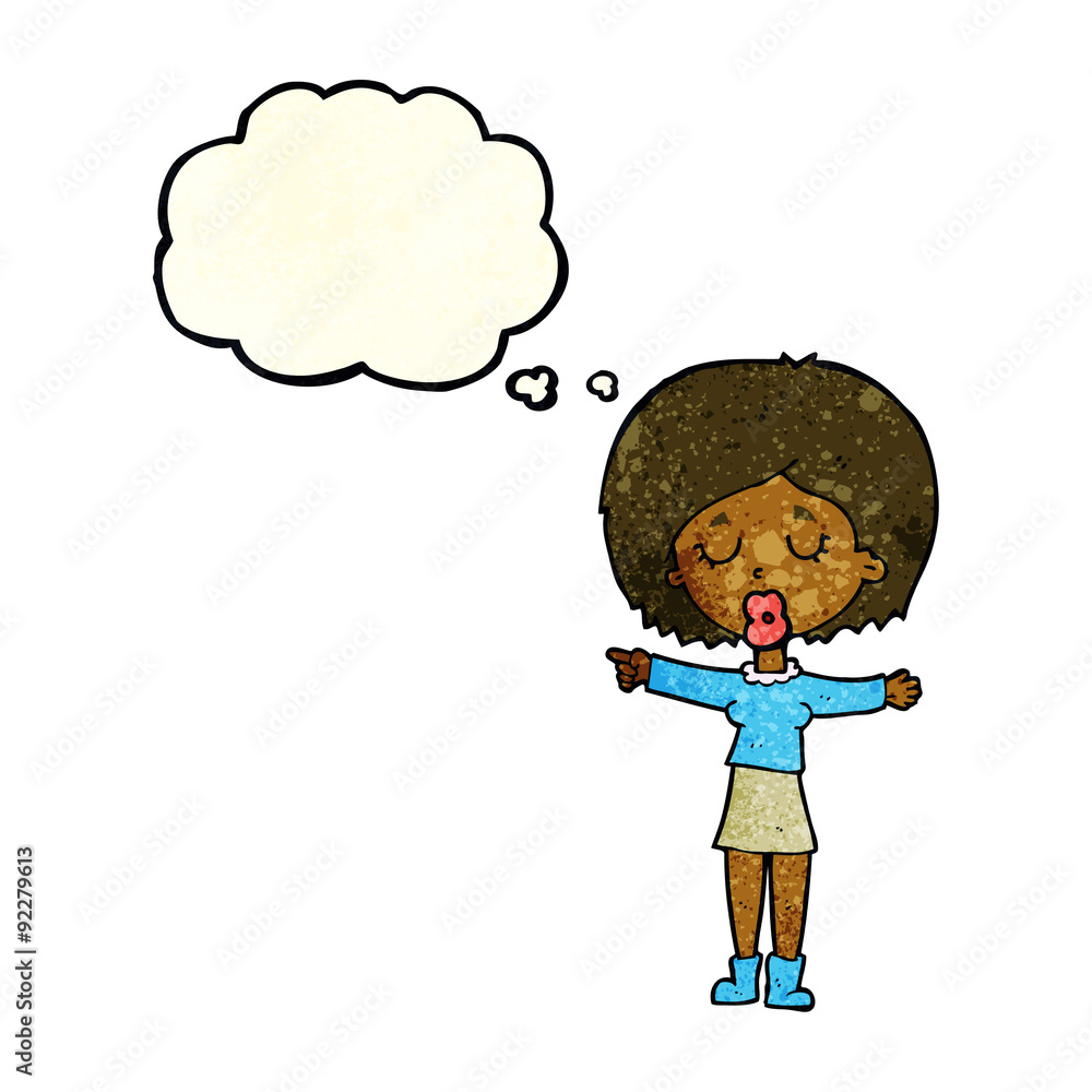cartoon pointing woman with thought bubble cartoon pointing woman with thought bubble