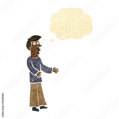 cartoon curious man with thought bubble
