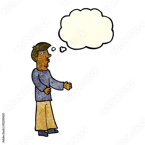 cartoon curious man with thought bubble