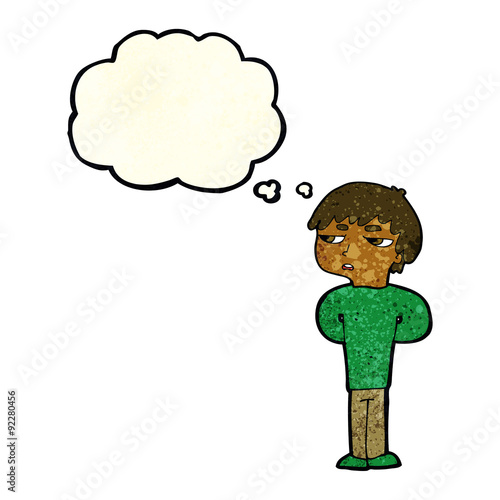 cartoon antisocial boy with thought bubble