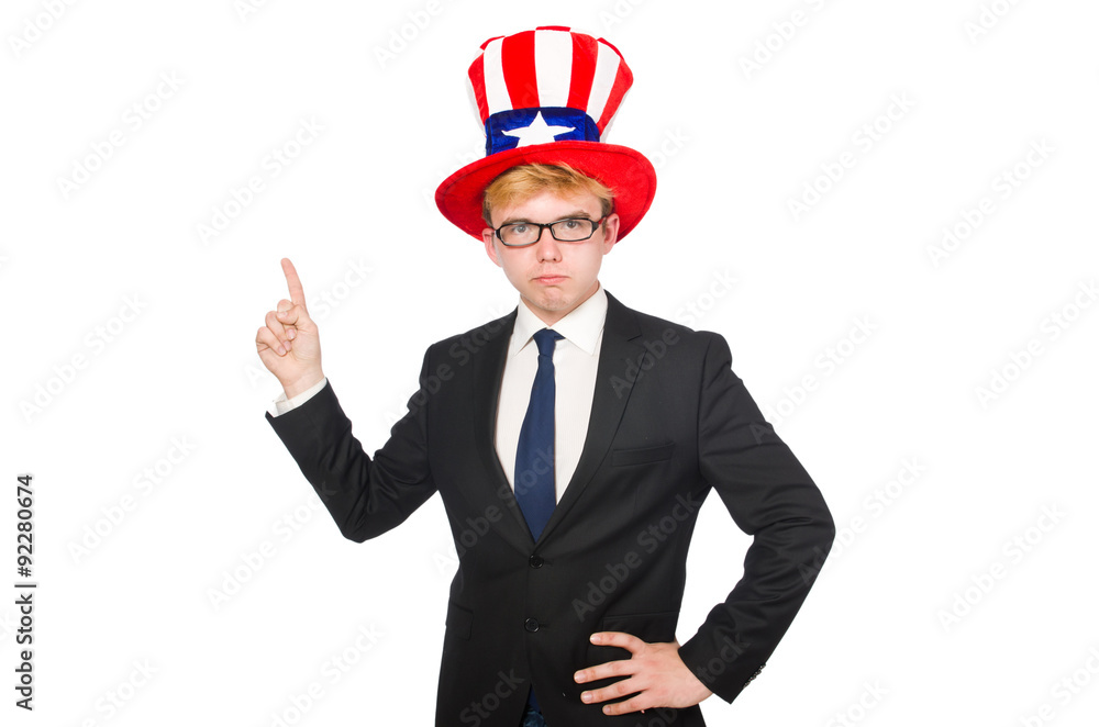 Businessman with american hat isolated on white Businessman with american hat isolated on white