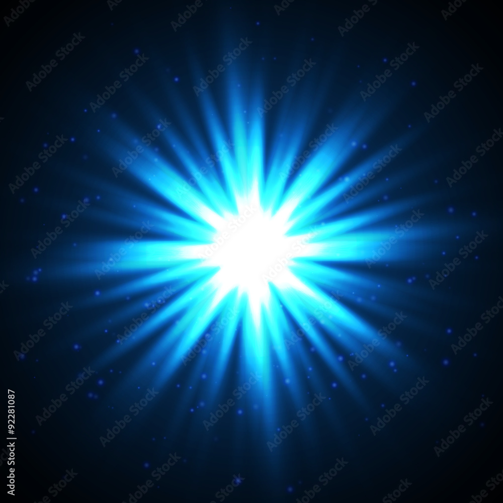 A blue color design with a burst. Vector light effect.