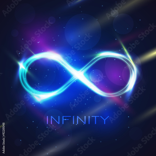 Neon light infinity symbol background. Vector illustration.