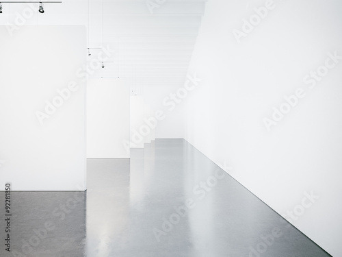 Mock up of empty museum gallery interior. 3d render