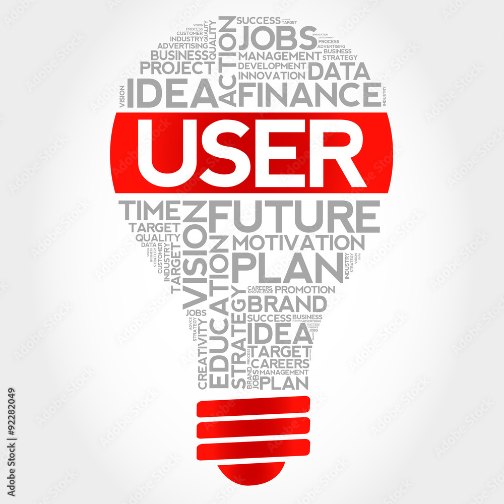 USER bulb word cloud, business concept USER bulb word cloud, business concept