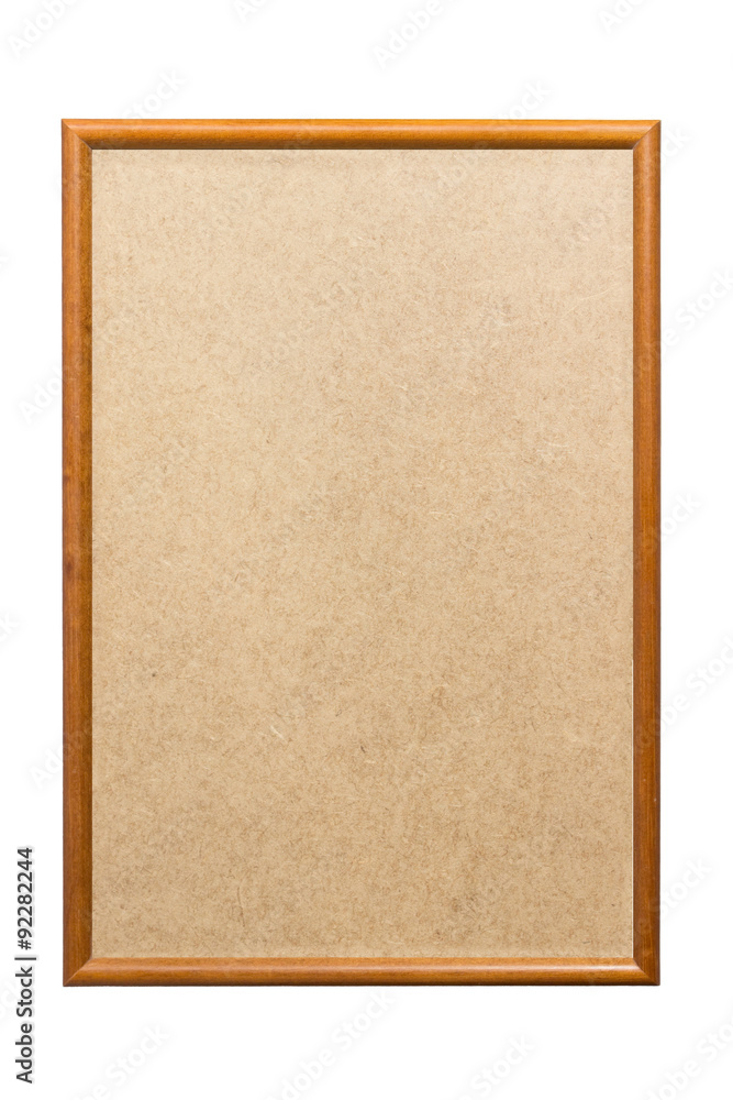 Fototapeta premium brown with gold inline Wooden frame cornice with backing board cutout on white background